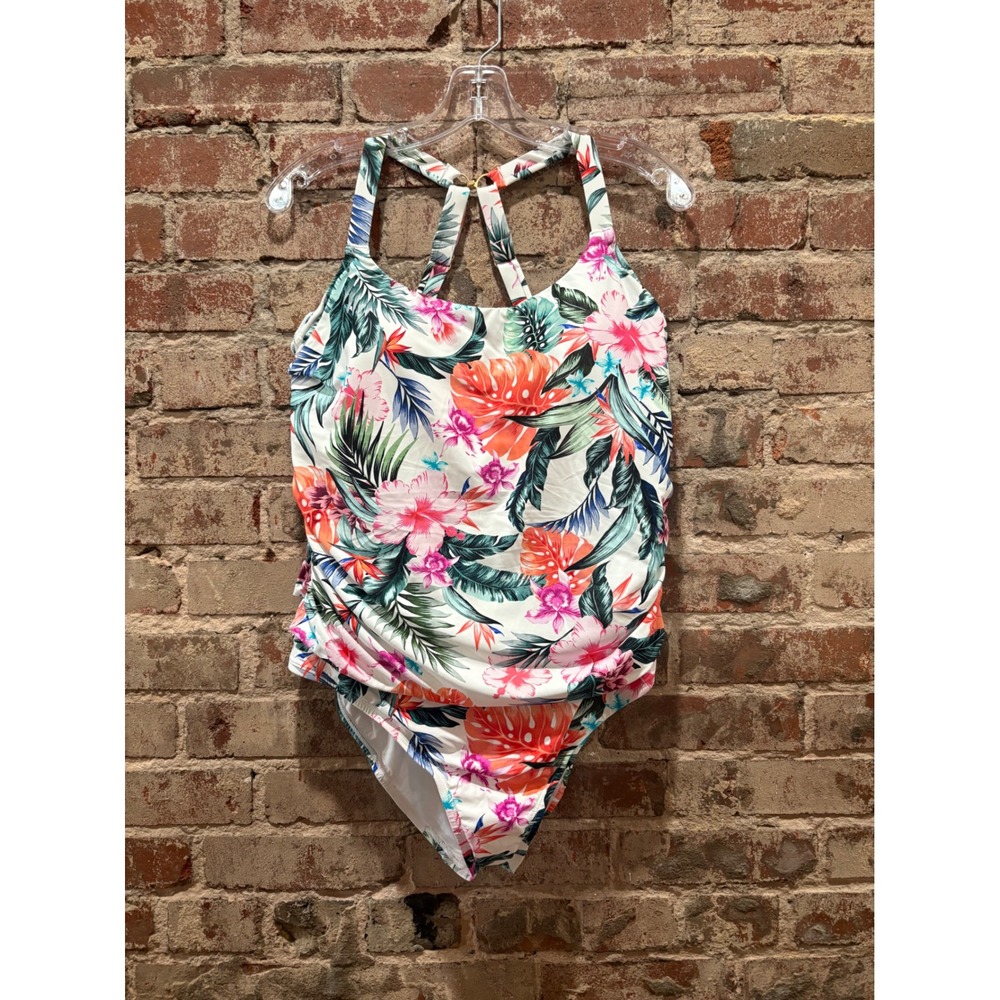 Jantzen Tropical Floral One Piece Swimsuit Multicolor 18W NWT